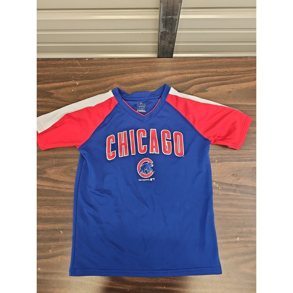 Team Athletics Chicago Cubs Boys Large (10/12) Shirt Blue Red White MLB Baseball